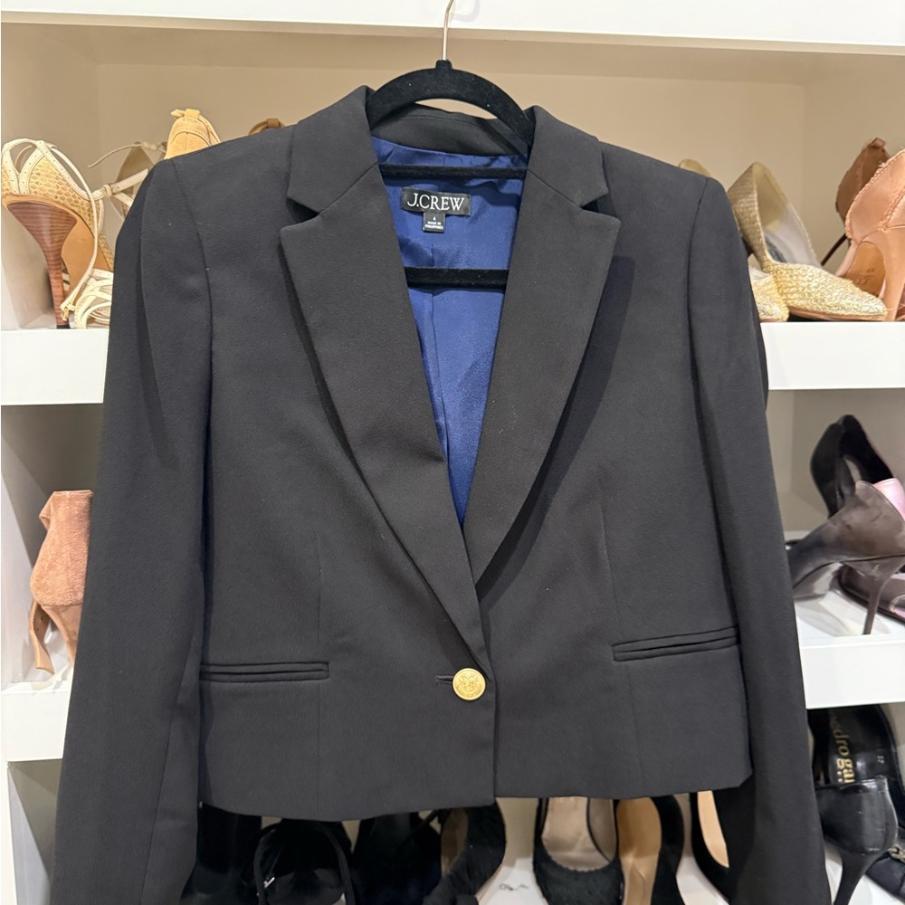 J. Crew Women's Charcoal Blazer with Gold Button